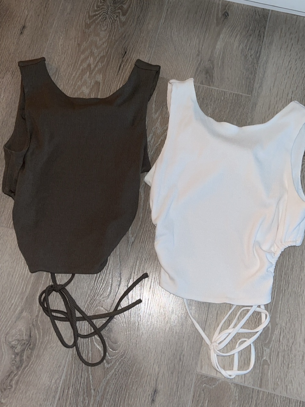 Ribbed Tank Top with Side Ties - White / Green
